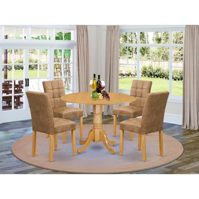 East West Furniture 5 Piece Kitchen Table Set Contain A Mid Century Dining Table In Brown