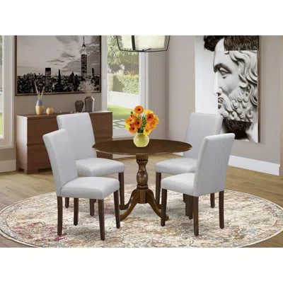 East West Furniture 5 Piece Kitchen Table Set Contains 1 Drop Leaves Wooden Table And 4 Grey Linen Fabric Parson Dining  In Gray