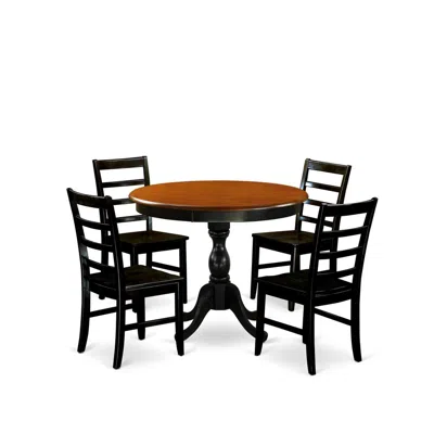 East West Furniture 5-piece Kitchen Table Set Contains A Dinning Table And 4 Wooden Chairs With Ladder Back - Black Fini