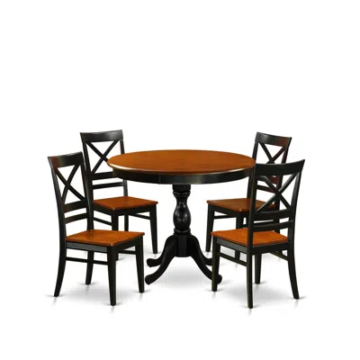 East West Furniture 5-piece Kitchen Table Set Contains A Kitchen Table And 4 Wooden Chairs With X Back - Black Finish In Brown