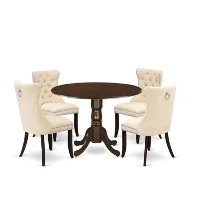 East West Furniture 5 Piece Kitchen Table Set Contains A Round Dining Table With Dropleaf
