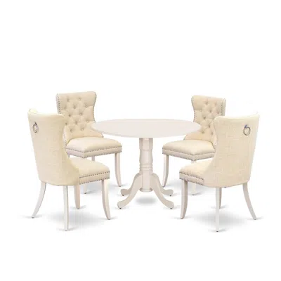 East West Furniture 5 Piece Kitchen Table Set Contains A Round Dining Table With Dropleaf In Neutral