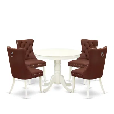 East West Furniture 5 Piece Kitchen Table Set For Small Spaces Contains A Round Dining Table In Red