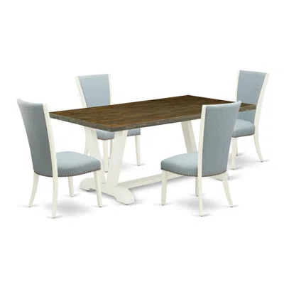 East West Furniture 5 Piece Mid Century Dining Set - 4 Baby Blue Linen Fabric Kitchen Chair