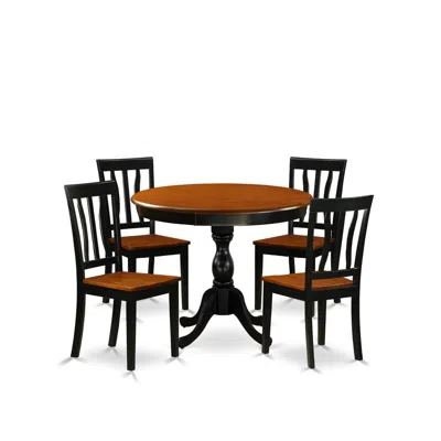 East West Furniture 5-piece Mid Century Dining Set Include A Kitchen Table And 4 Wooden Chairs With Slatted Back - Black