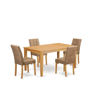 East West Furniture 5 Piece Mid Century Modern Dining Table Set In Brown