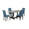 East West Furniture 5-piece Modern An Excellent Cement Color Dining Table Top And 4 Awesome Linen Fabric Parson Chairs In Blue