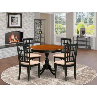 East West Furniture 5-piece Modern Dining Set Consists Of A Mid Century Dining Table And 4 Linen Fabric Dinning Room Cha In Black