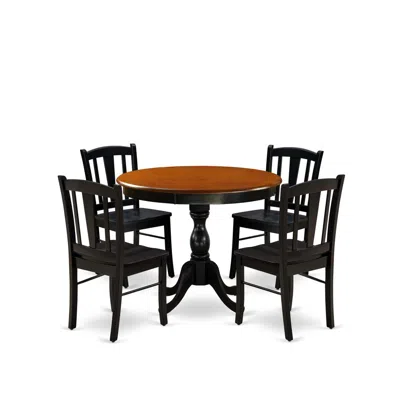 East West Furniture 5-piece Modern Dining Set Includes A Round Wood Table And 4 Dining Room Chairs With Slatted Back - B In Multi