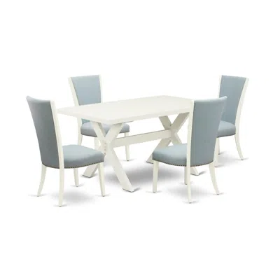 East West Furniture 5 Piece Modern Dining Table Set - 4 Baby Blue Linen Fabric Parson Dining Chairs With Nailheads And L