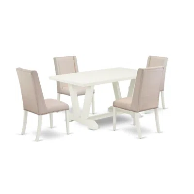 East West Furniture 5-piece Modern Dining Table Set In Neutral