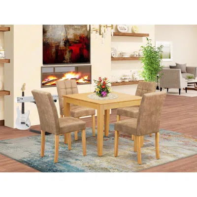 East West Furniture 5 Piece Modern Dining Table Set Consists A Mid Century Modern Table In Brown