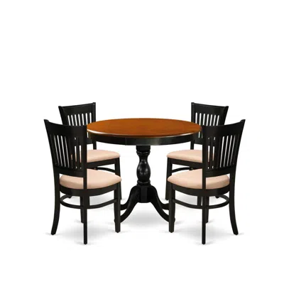 East West Furniture 5-piece Modern Dining Table Set Consists Of A Dinner Table And 4 Linen Fabric Kitchen Dining Chairs  In Black