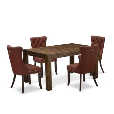 East West Furniture 5 Piece Modern Dining Table Set Consists Of A Rectangle Rustic Wood Table In Brown