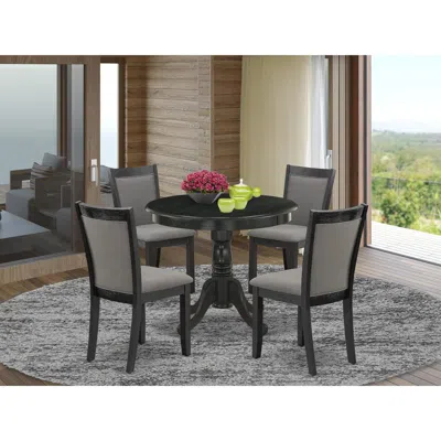 East West Furniture 5-piece Modern Dining Table Set Contains A Modern Dining Room Table And 4 Dark Gotham Grey Linen Fab In Brown