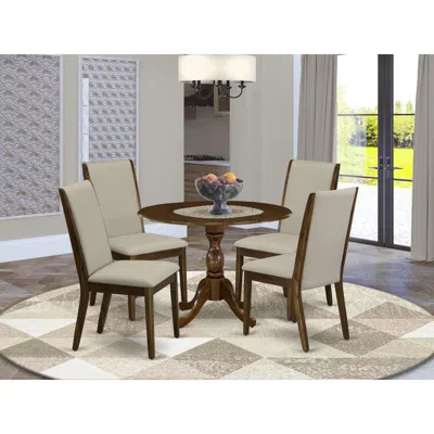 East West Furniture 5 Piece Modern Dining Table Set Includes 1 Drop Leaves Dining Table And 4 Grey Linen Fabric Parsons  In Gray