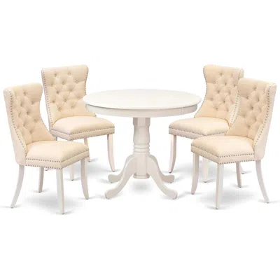 East West Furniture 5 Piece Modern Dining Table Set Includes A Round Kitchen Table In Neutral