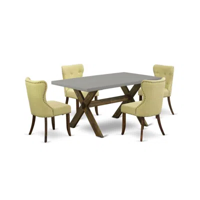 East West Furniture 5-piece Modern Dining Table Set-limelight Linen Fabric Seat And Button Tufted Back Parson Dining Cha In Green