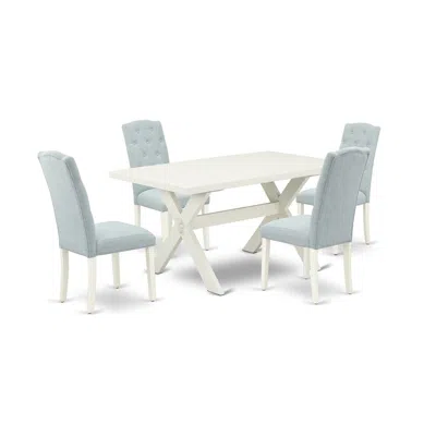 East West Furniture 5-piece Rectangular Dining Table Set - 4 Parson Dining Room Chairs And Dinette Table Solid Wood Stru In Multi