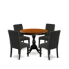 East West Furniture 5-piece Round Dining Set Includes A Wooden Dinner Table And 4 Black Linen Fabric Parson Dining Chair
