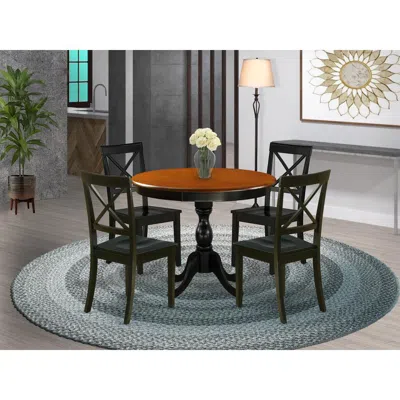 East West Furniture 5-piece Round Table Set Contains A Dinner Table And 4 Dining Room Chairs With X-back - Black Finish