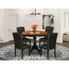 East West Furniture 5-piece Round Table Set Contains A Wood Kitchen Table And 4 Black Pu Leather Upholstered Chairs With