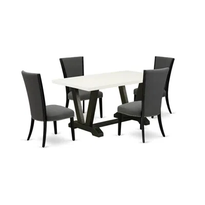 East West Furniture 5 Piece Set Includes A Rectangle Dining Room Table With V-legs