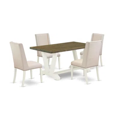East West Furniture 5-piece Stylish Dining Room Table Set In Neutral