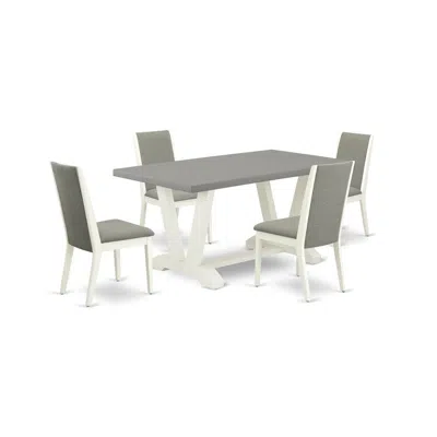 East West Furniture 5-piece Stylish Modern Dining Table Set A Good Cement Color Kitchen Rectangular Table Top And 4 Love In Gray