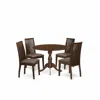 East West Furniture 5 Piece Table And Chairs Dining Set - Dining Room Table And 4 Mahogany Linen Fabric Dining Room Chai In Brown