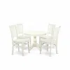 East West Furniture 5 Piece Table And Chairs Dining Set - Linen White Wood Table And 4 Linen White Wooden Chairs In White