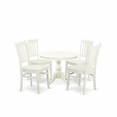 East West Furniture 5 Piece Table And Chairs Dining Set - Linen White Wood Table And 4 Linen White Wooden Chairs