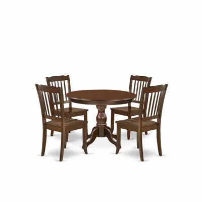East West Furniture 5 Piece Table Set - Mahogany Small Dining Table And 4 Mahogany Kitchen & Dining Room Chairs In Brown