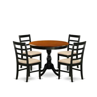East West Furniture 5-piece Table Set Consists Of A Wood Kitchen Table And 4 Linen Fabric Mid Century Dining Chairs With In Multi