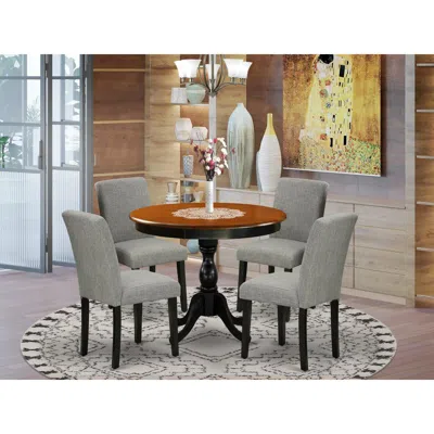 East West Furniture 5-piece Wood Dining Set Includes A Mid Century Dining Table And 4 Shitake Linen Fabric Parson Chairs In Multi