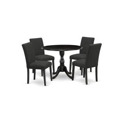 East West Furniture 5 Piece Wood Dining Table Set Contains 1 Drop Leaves Dining Room Table And 4 Black Linen Fabric Dini