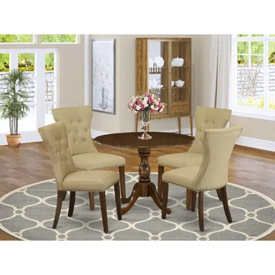 East West Furniture 5 Piece Wood Dining Table Set Contains 1 Drop Leaves Dining Table And 4 Brown Linen Fabric Kitchen C