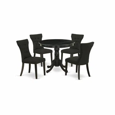 East West Furniture 5pc Dining Set - 36" Round Table And 4 Parson Chairs - Wirebrushed Black Color
