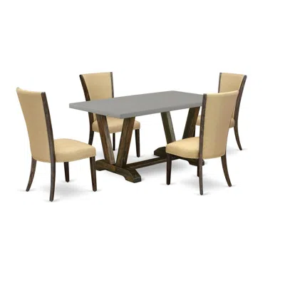 East West Furniture 5pc Dining Table Set Contains A Dinette Table And 4 Parson Dining Chairs With Brown Color Linen Fabr