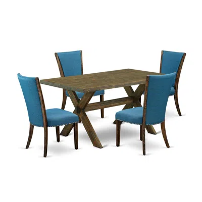 East West Furniture 5pc Dining Table Set Includes A Dinette Table And 4 Parson Dining Chairs In Blue
