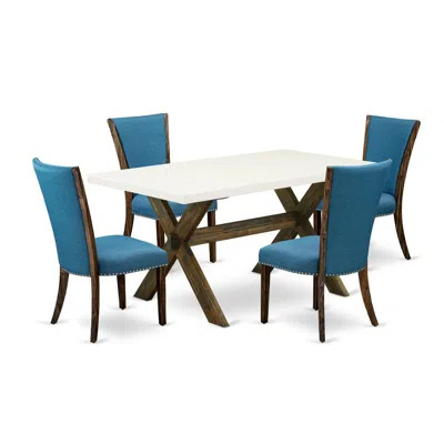 East West Furniture 5pc Dining Table Set Includes A Dining Room Table And 4 Parsons Dining Room Chairs With Blue Color L