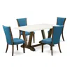 East West Furniture 5pc Dining Table Set Includes A Dining Table And 4 Parson Chairs With Blue Color Linen Fabric,distre In Blue