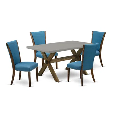 East West Furniture 5pc Dining Table Set Offers A Rectangle Table And 4 Parsons Dining Chairs With Blue Color Linen Fabr