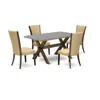 East West Furniture 5pc Dining Table Set Offers A Wood Dining Table And 4 Parson Chairs With Brown Color Linen Fabric In Brown