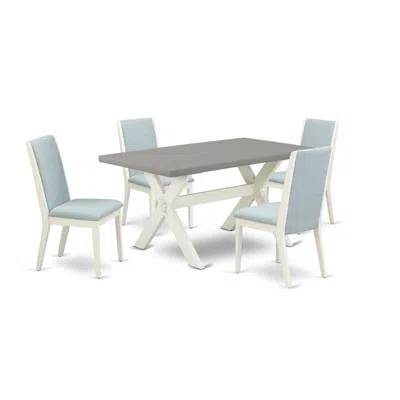 East West Furniture 5pc Kitchen Set Contains A Wood Table And 4 Parson Chairs With Baby Blue Color Linen Fabric, Medium 