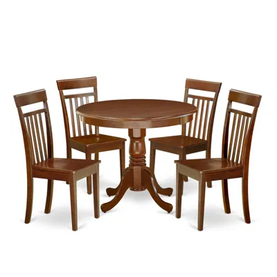 East West Furniture 5pc Rounded 36 Inch Dining Room Table And 4 Wood Seat Dining Chairs In Black