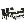 East West Furniture 6-pc -black Linen Fabric Seat And High Stylish Chair Back Parson Chairs In Black