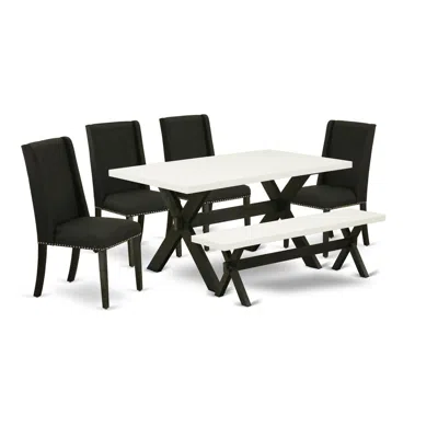 East West Furniture 6-pc -black Linen Fabric Seat And High Stylish Chair Back Parson Chairs