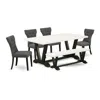 East West Furniture 6-pc -dark Gotham Grey Linen Fabric Seat And Button Tufted Chair Back Kitchen Chairs In Multi