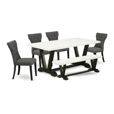 East West Furniture 6-pc -dark Gotham Grey Linen Fabric Seat And Button Tufted Chair Back Kitchen Chairs In Multi